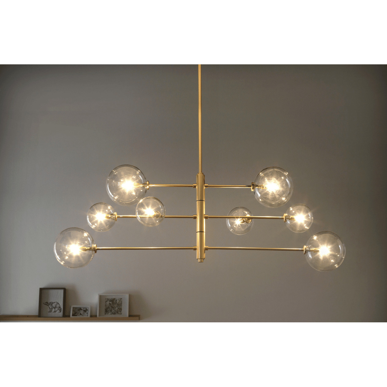 Ari 8 Globe Pendant Light, Brass Frame / Clear Globe Shade