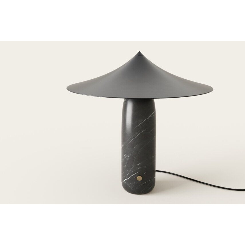 "Tae LED Marble Table Lamp with Black Shade, Black Marble / Black "