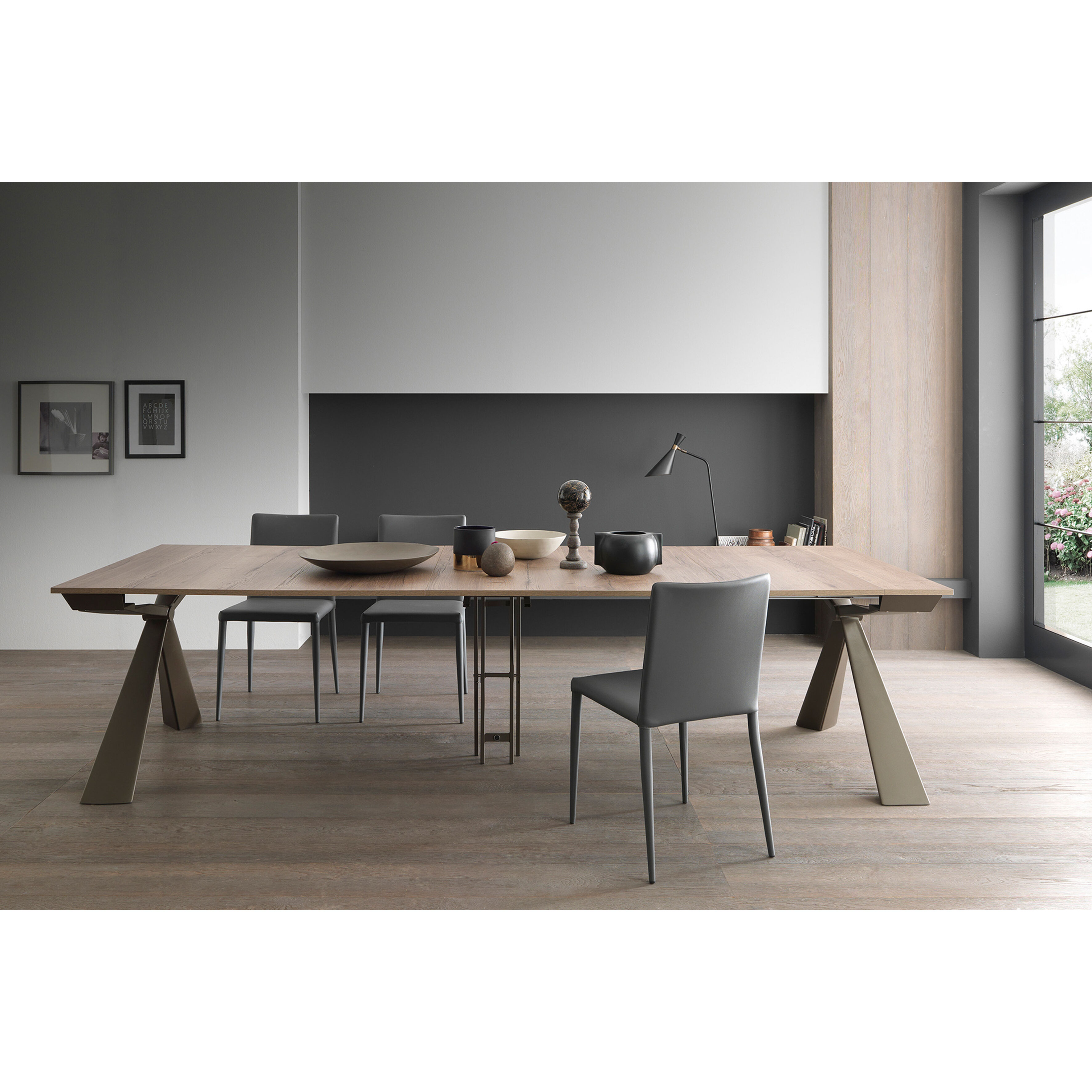 Genesi  Extendable Console 12 Seater Dining Table, Varnished Oak Finish