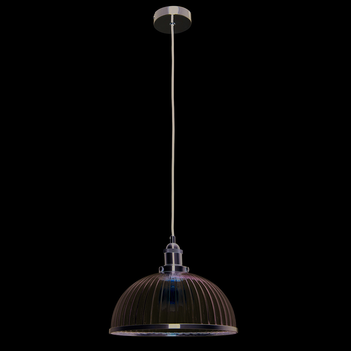 Ralph Clear Ribbed Glass Pendant in Bright Nickel