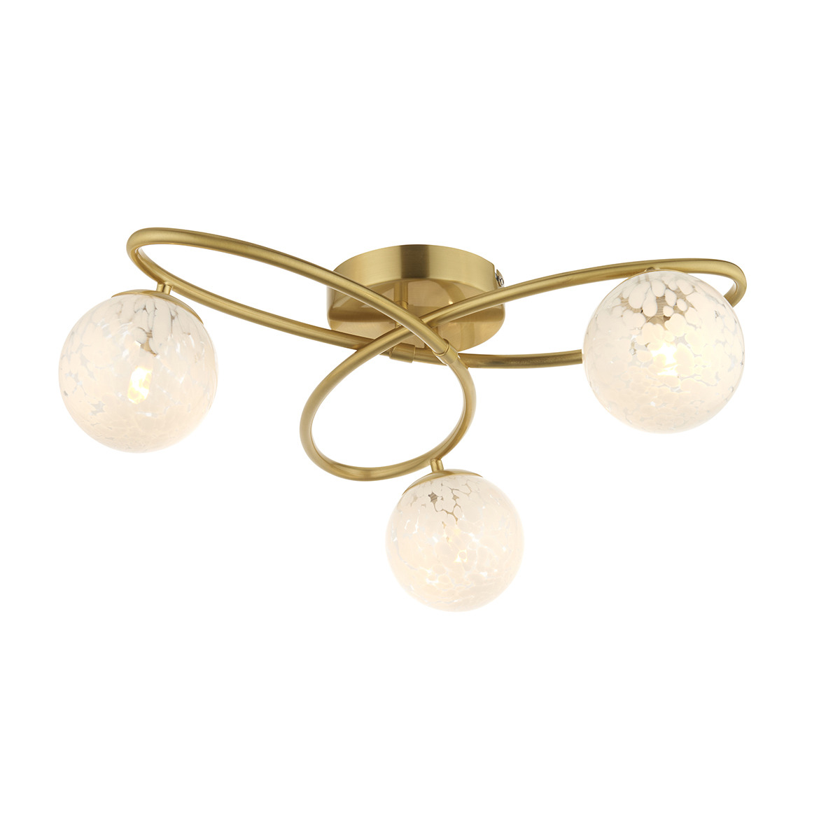 Macey White Confetti Glass Three Light Semi Flush Light in Brass