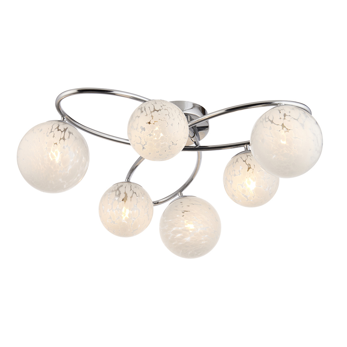 Macey White Confetti Glass Six Light Semi Flush Light in Chrome