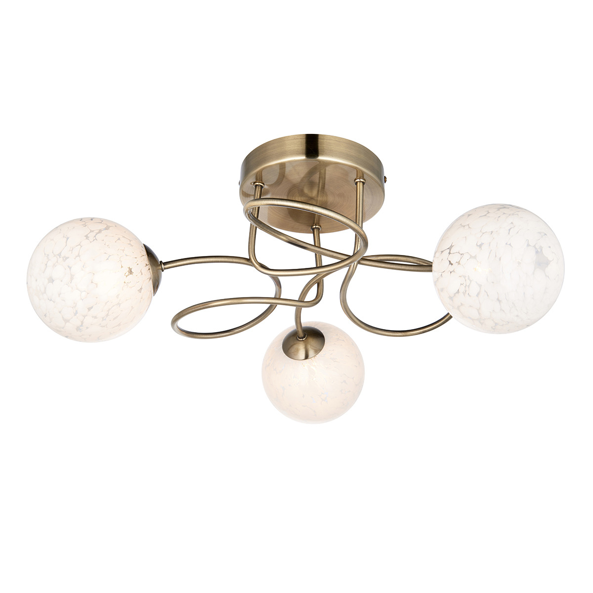 Denasia White Confetti Glass Three Light Semi Flush Light in Antique Brass