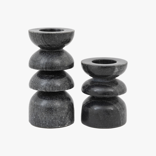 Lapis Marble Candlestick in Grey, Set of 2