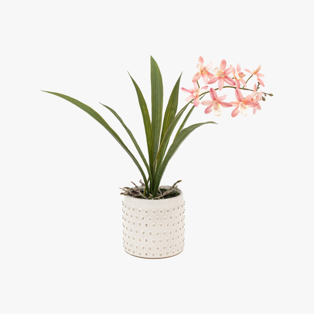 Faux Pink Orchid in Dotted Pot