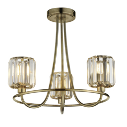 Bernadette Clear Glass Three Light Semi Flush Light in Antique Brass