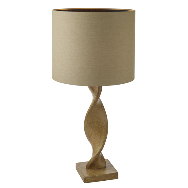 Abreya Table Lamp in Oak with Natural Linen Shade