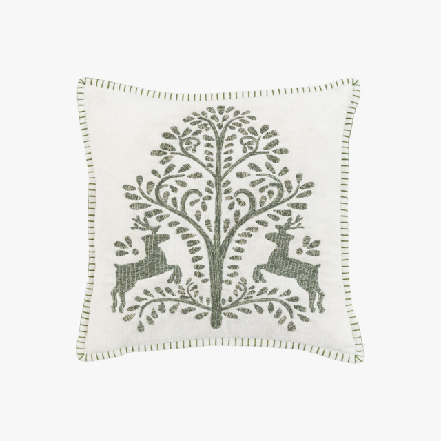 Nordic Woodland Tree Scene Embroidered Cushion