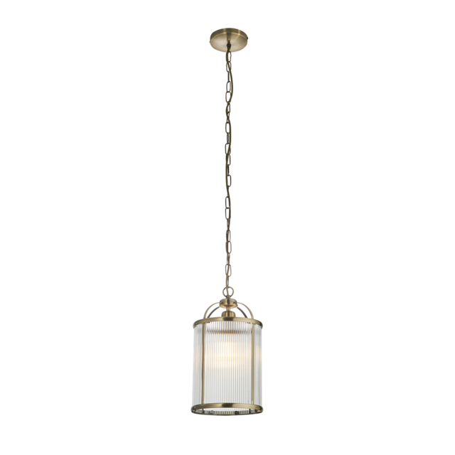 Leonard Ribbed Glass One Light Pendant in Antique Brass