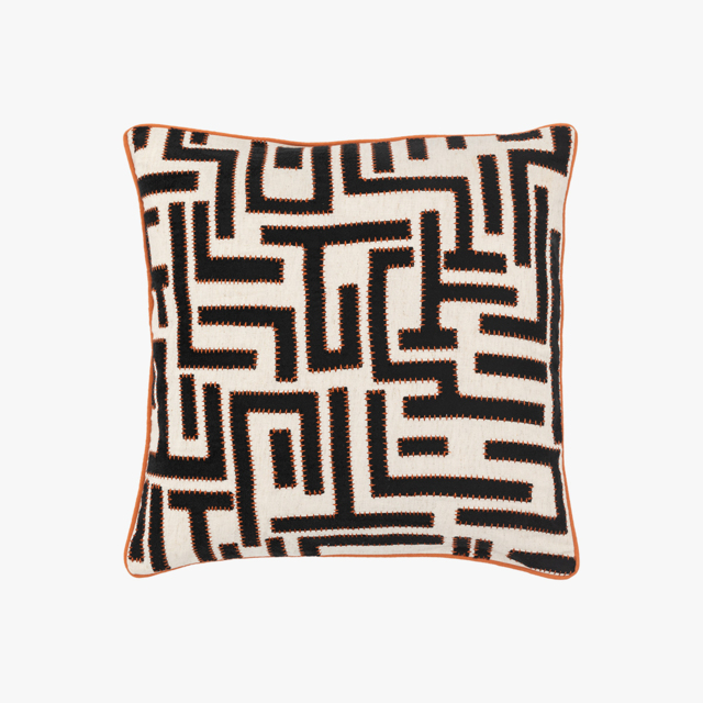 Maze Cushion in Black and Apricot