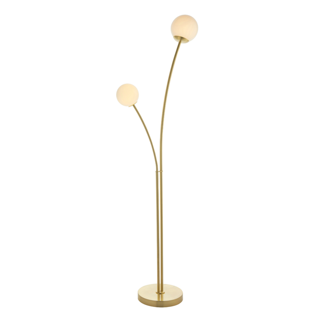 Bud Opal Glass Two Light Floor Lamp in Satin Brass