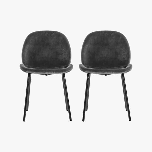 Ella Velvet Dining Chair in Charcoal Grey, Set of Two