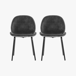 Ella Velvet Dining Chair in Charcoal Grey, Set of Two