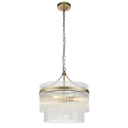 Monica Clear Glass Three Light Pendant in Antique Brass