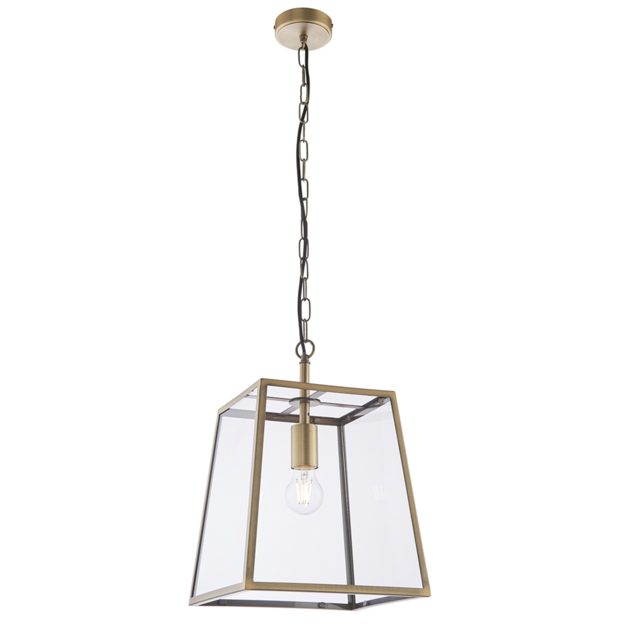 Siobhan Clear Glass Pendant in Matt Antique Brass