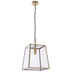 Siobhan Clear Glass Pendant in Matt Antique Brass