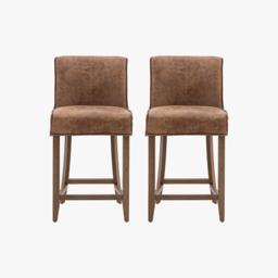 Ewan Bar Stool in Brown Leather - Set of 2