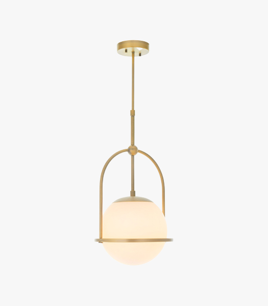 Luna Opal Glass Small Pendant in Antique Brass