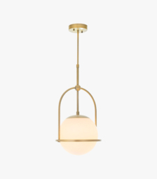 Luna Opal Glass Small Pendant in Antique Brass
