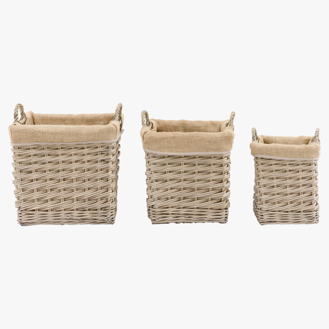 Vale Square lined Basket in Natural, Set of 2