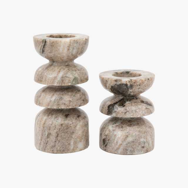 Lapis Marble Candlestick in Sandstone, Set of 2
