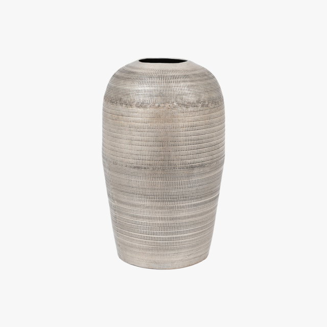 Kaia Hammered Metal Vase in Antique Silver, Large