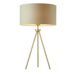 Toru Tripod Table Lamp in Matt Nickel with Grey Fabric Shade