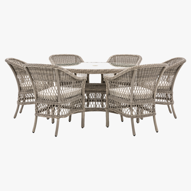 Lingerer Outdoor 6 Seater Round Dining Set in Stone
