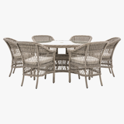 Lingerer Outdoor 6 Seater Round Dining Set in Stone