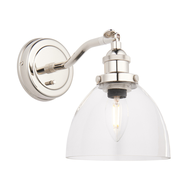 Ralph Glass Wall Light in Bright Nickel