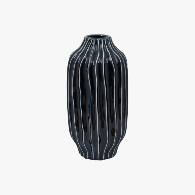 Bela Ribbed Vase in Midnight, Large
