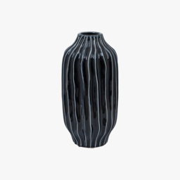 Bela Ribbed Vase in Midnight, Large