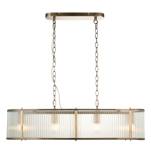 Richmond 4-Light Linear Pendant in Antique Brass & Ribbed Glass