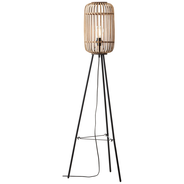 Meike Natural Bamboo Tripod Floor Lamp in Matt Black
