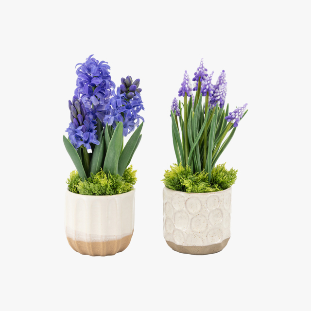 Faux Purple Hydrangea in Ceramic pot, Set of 2