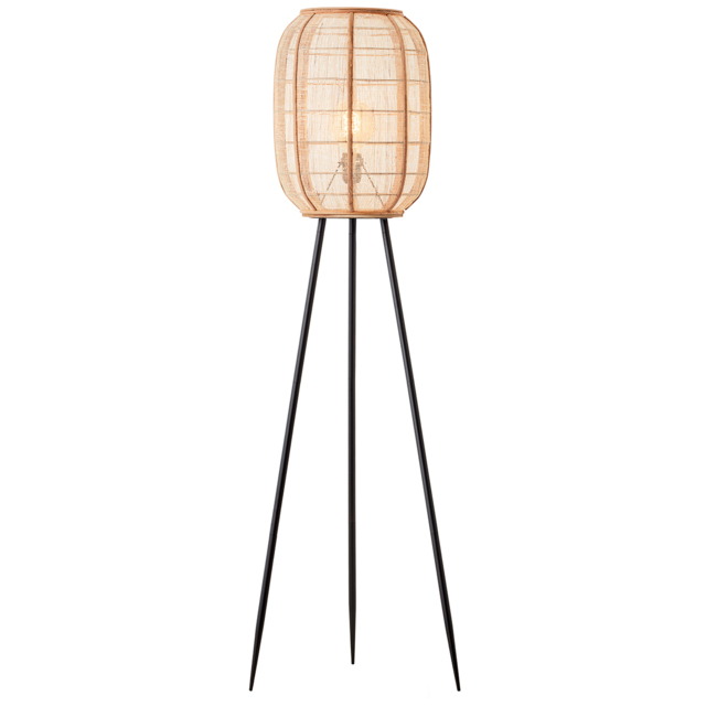 Zuni Natural Bamboo Tripod Floor Lamp in Matt Black
