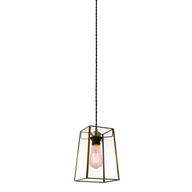 Beckett Clear Glass Pendant in Antique Brass