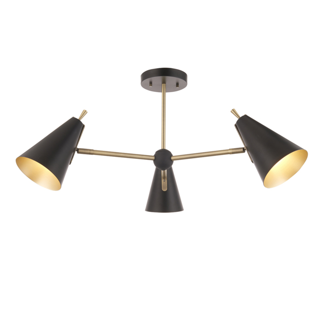 Mika Mid Century Semi Flush Light in Matt Black