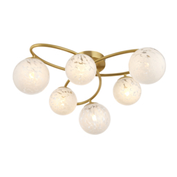 Macey White Confetti Glass Six Light Semi Flush Light in Brass