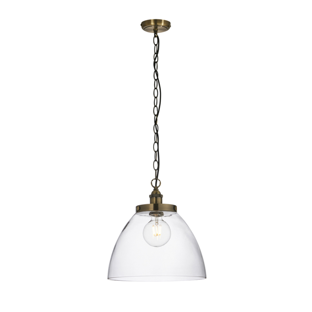 Ralph Clear Glass Large Pendant in Antique Brass