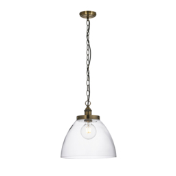 Ralph Clear Glass Large Pendant in Antique Brass