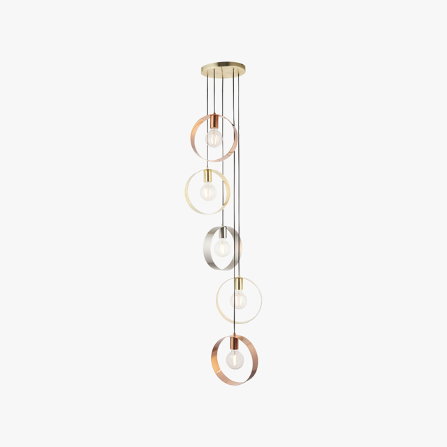 Magus 5 light Pendant in Brushed Brass, Nickel & Copper