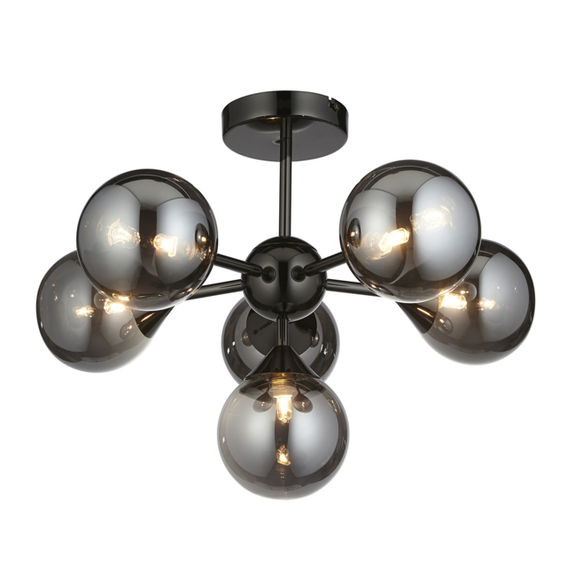 Mabel Small Smoked Mirror Glass Pendant in Black Chrome