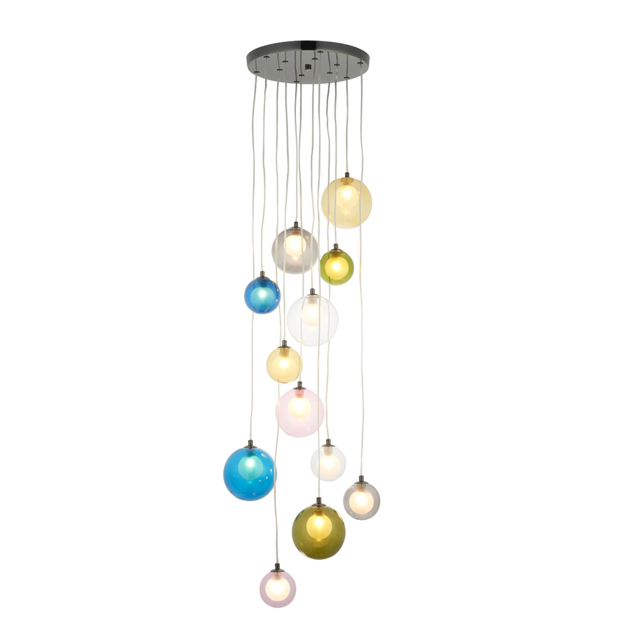 Kwan 12-Light Cluster Pendant in Multi-Coloured Glass