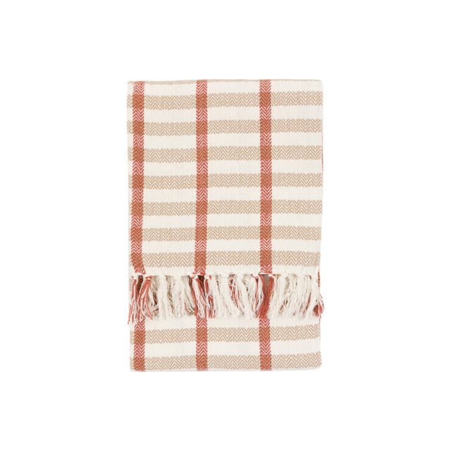 Cira Grid Woven Throw in Rust and Natural