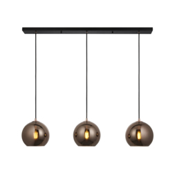 Boaz Copper Mirrored Glass Three Light Pendant in Matt Black