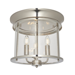 Loxley Clear Glass Flush Light in Bright Nickel