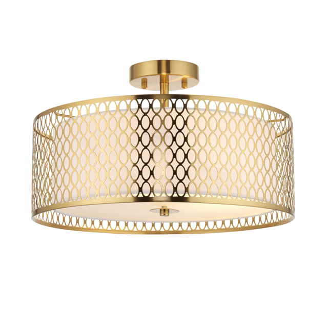 Colby Frosted Glass Three Light Flush Light in Gold