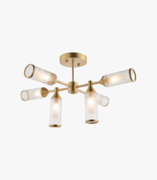 Julian Small Glass Semi-Flush Ceiling Light in Brushed Brass