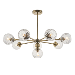 Allison Spiral Glass Eight Light Pendant in Antique Brass